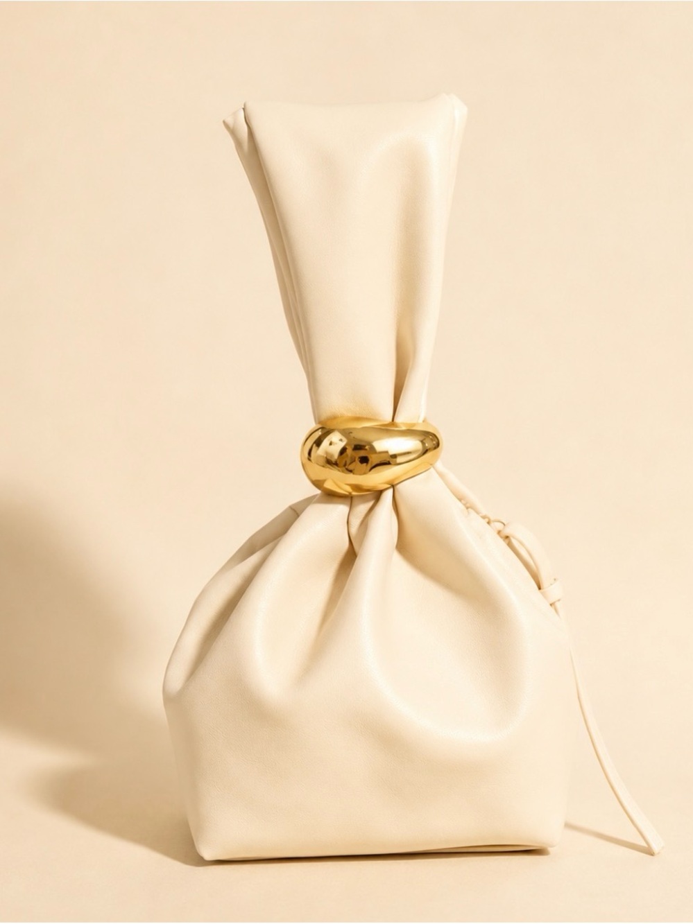 Elegant Cream Knot-Top Women's Bag with Gold Accent